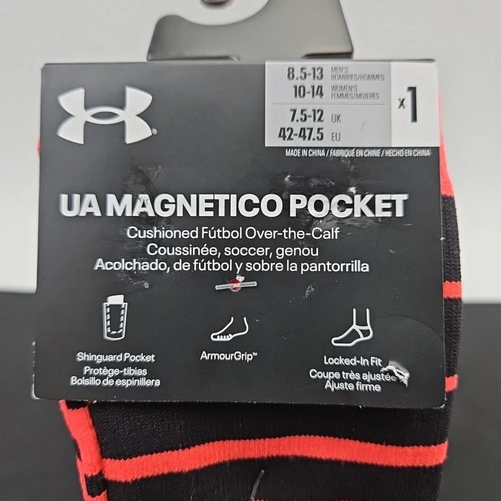 Under Armour UA Magnetico Pocket Soccer Over The Calf Socks Black Pink Sz 8.5-13